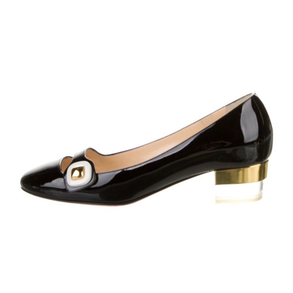 LAST CHANCE Christian Louboutin Black Patent Heels with Gold Detail